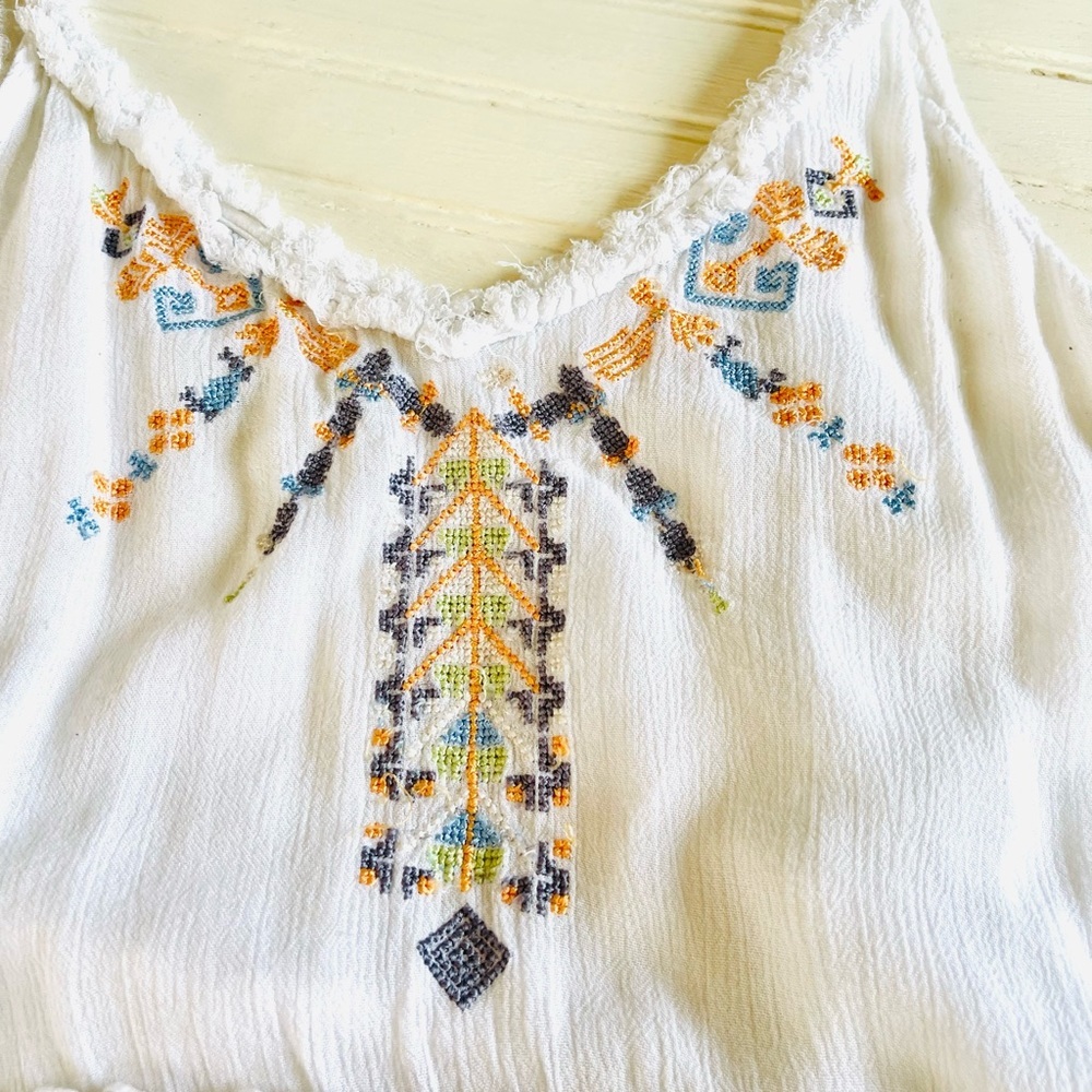 Free People White Baby Doll top with embroidery